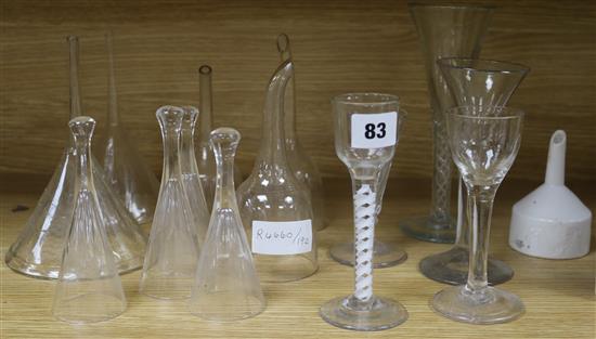 A Georgian glass funnel, others and a collection of glassware tallest 21cm